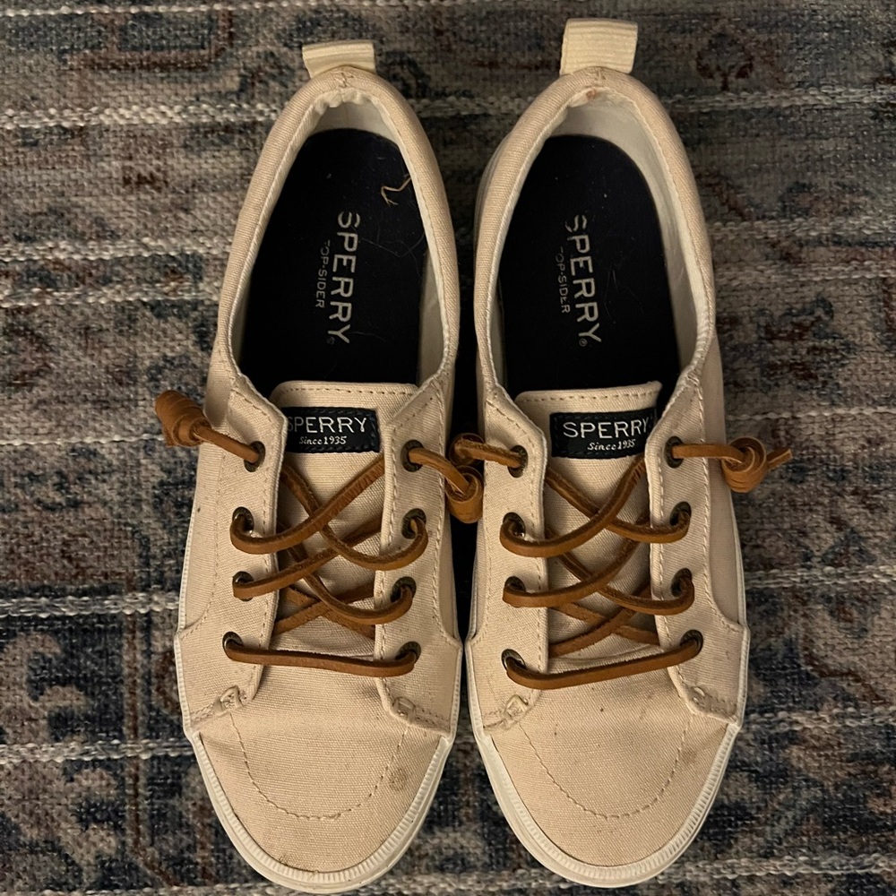Sperry Tan Canvas Shoes with Brown Laces